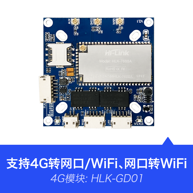 嵌入式3G/4G转网口无线WiFi路由模块GD01 MT7688A+EC20 功耗低